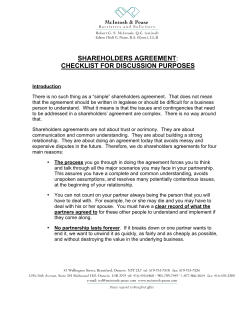 SHAREHOLDERS AGREEMENT CHECKLIST FOR DISCUSSION PURPOSES
