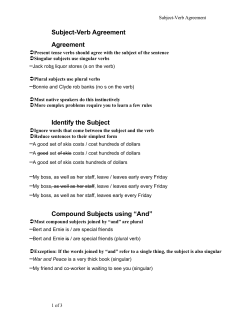 Subject-Verb Agreement Agreement 