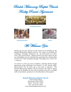 We Welcome You Beulah Missionary Baptist Church Facility Rental Agreement