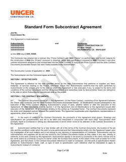 Standard Form Subcontract Agreement