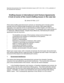 Drafting Issues in International Joint Venture Agreements