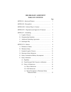 2003-2006 BASIC AGREEMENT TABLE OF CONTENTS