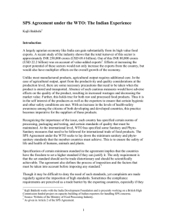 SPS Agreement under the WTO: The Indian Experience