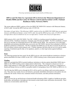 HIPAA and The Data Use Agreement (DUA) between the Minnesota... Health (MDH) and the Center for Disease Control and Prevention’s...