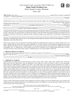 Prince George's County, Maryland Form 1105 Single Family Dwelling Lease