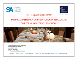 BUYING AND SELLING YOUR NEW YORK CITY RESTAURANT: SUMMARY OF EXPERIENCE