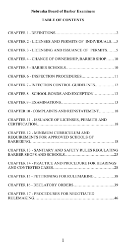 Nebraska Board of Barber Examiners  TABLE OF CONTENTS CHAPTER 1 - DEFINITIONS………………………………………...2