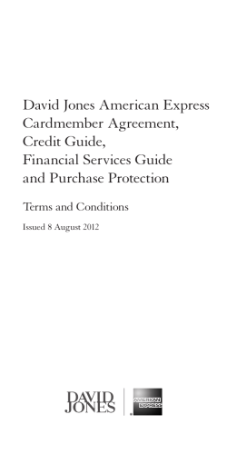 David Jones American Express Cardmember Agreement, Credit Guide, Financial Services Guide