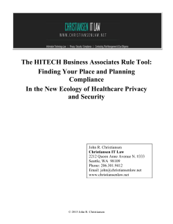 The HITECH Business Associates Rule Tool: Finding Your Place and Planning Compliance
