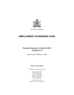 EMPLOYMENT STANDARDS CODE  Revised Statutes of Alberta 2000 Chapter E-9