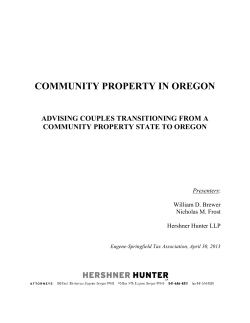 COMMUNITY PROPERTY IN OREGON ADVISING COUPLES TRANSITIONING FROM A
