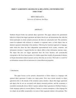 OBJECT AGREEMENT, GRAMMATICAL RELATIONS, AND INFORMATION STRUCTURE IRINA NIKOLAEVA ABSTRACT