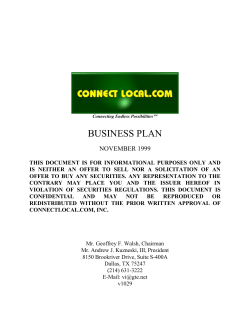 BUSINESS PLAN  NOVEMBER 1999