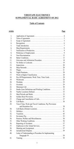 VIDEOTAPE ELECTRONICS SUPPLEMENTAL BASIC AGREEMENT OF 2012 Table of Contents