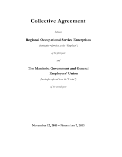 Collective Agreement Regional Occupational Service Enterprises The Manitoba Government and General Employees’ Union
