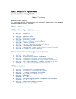 IBRD Articles of Agreement  Table of Contents