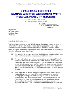 9 FAM 42.66 EXHIBIT I SAMPLE WRITTEN AGREEMENT WITH MEDICAL PANEL PHYSICIANS