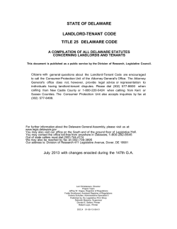 STATE OF DELAWARE LANDLORD-TENANT CODE  TITLE 25   DELAWARE CODE