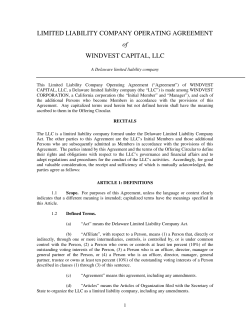 LIMITED LIABILITY COMPANY OPERATING AGREEMENT WINDVEST CAPITAL, LLC  of