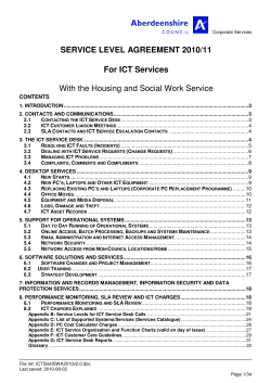 SERVICE LEVEL AGREEMENT 2010/11  For ICT Services