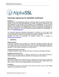Subscriber Agreement for AlphaSSL Certificates Version 1.1