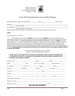 Horse Boarding Agreement and Liability Release