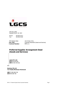Preferred Supplier Arrangement Deed (Goods and Services) GPO Box 2693