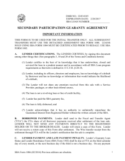 SECONDARY PARTICIPATION GUARANTY AGREEMENT IMPORTANT INFORMATION