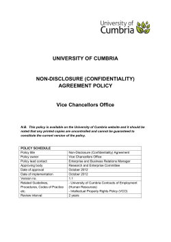 UNIVERSITY OF CUMBRIA  NON-DISCLOSURE (CONFIDENTIALITY) AGREEMENT POLICY