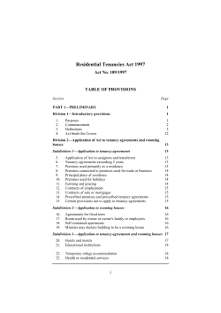 Residential Tenancies Act 1997 Act No. 109/1997 TABLE OF PROVISIONS