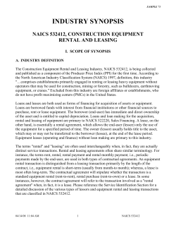 INDUSTRY SYNOPSIS  NAICS 532412, CONSTRUCTION EQUIPMENT RENTAL AND LEASING