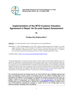 Implementation of the WTO Customs Valuation By