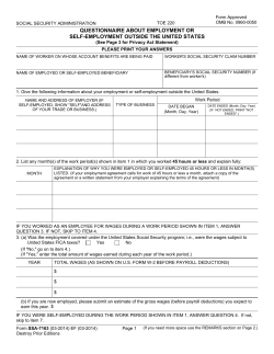 QUESTIONNAIRE ABOUT EMPLOYMENT OR SELF-EMPLOYMENT OUTSIDE THE UNITED STATES Form Approved