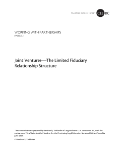 The Limited Fiduciary Joint Ventures Relationship Structure WORKING WITH PARTNERSHIPS