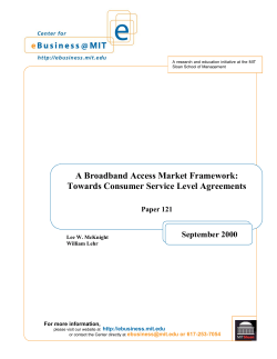 A Broadband Access Market Framework: Towards Consumer Service Level Agreements September 2000