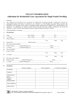 TENANT INFORMATION Addendum for Residential Lease Agreement for Single-Family Dwelling