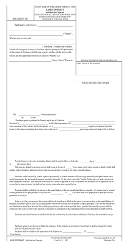 STATE BAR OF WISCONSIN FORM 11-1982 DOCUMENT NO. LAND CONTRACT
