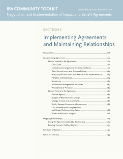 Implementing Agreements and Maintaining Relationships IBA COMMUNITY TOOLKIT