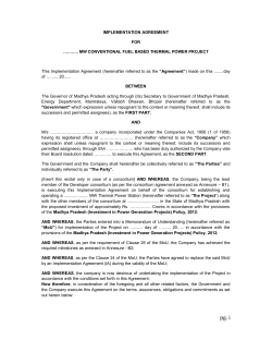 IMPLEMENTATION AGREEMENT FOR ……….. MW CONVENTIONAL FUEL BASED THERMAL POWER PROJECT BETWEEN