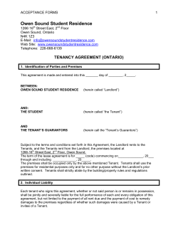 Owen Sound Student Residence  TENANCY AGREEMENT (ONTARIO) ACCEPTANCE FORMS