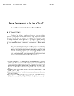 Recent Developments in the Law of Set-off I. INTRODUCTION