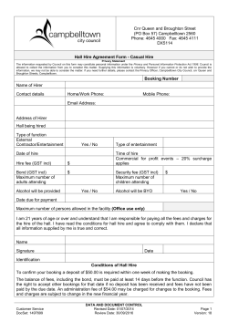 Hall Hire Agreement Form - Casual Hire