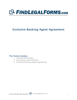 Exclusive Booking Agent Agreement This Packet Includes: 1.  General Information