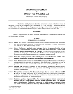 OPERATING AGREEMENT COLLIER TECHNOLOGIES, LLC of a Washington Limited Liability Company