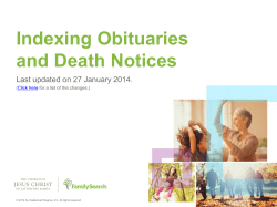 Indexing Obituaries and Death Notices  Last updated on 27 January 2014.