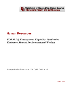 Human Resources FORM I-9; Employment Eligibility Verification Reference Manual for International Workers