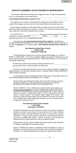 NOTICE OF ASSIGNMENT, SALE OR TRANSFER OF SERVICING RIGHTS