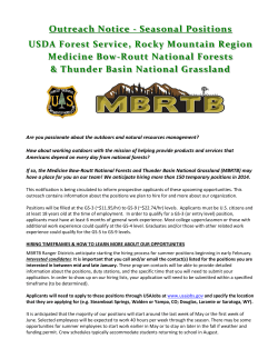 Outreach Notice - Seasonal Positions USDA Forest Service, Rocky Mountain Region
