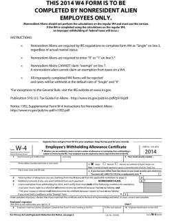 THIS 2014 W4 FORM IS TO BE COMPLETED BY NONRESIDENT ALIEN