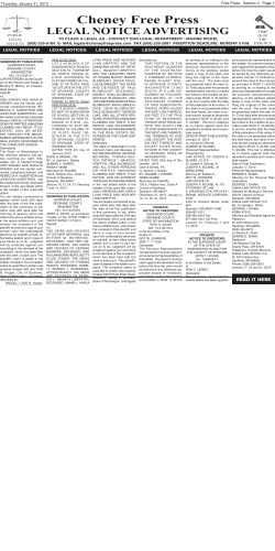 Cheney Free Press LEGAL NOTICE ADVERTISING Thursday, January 31, 2013